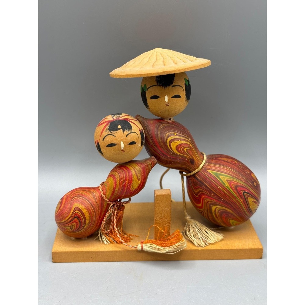 Vtg Handmade Japanese Wooden Kokeshi Doll Figurine Gourd